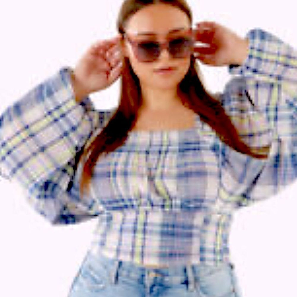 Free People Marlena Plaid Reversable Gauze Smocked Top NWOT Size S - Picture 8 of 16